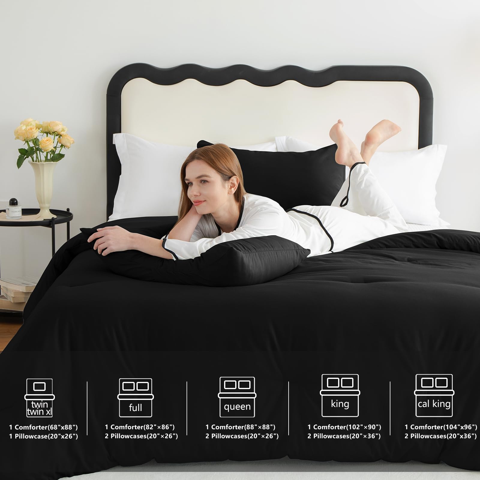 CozyLux pillowcase pair in black complements the comforter set.