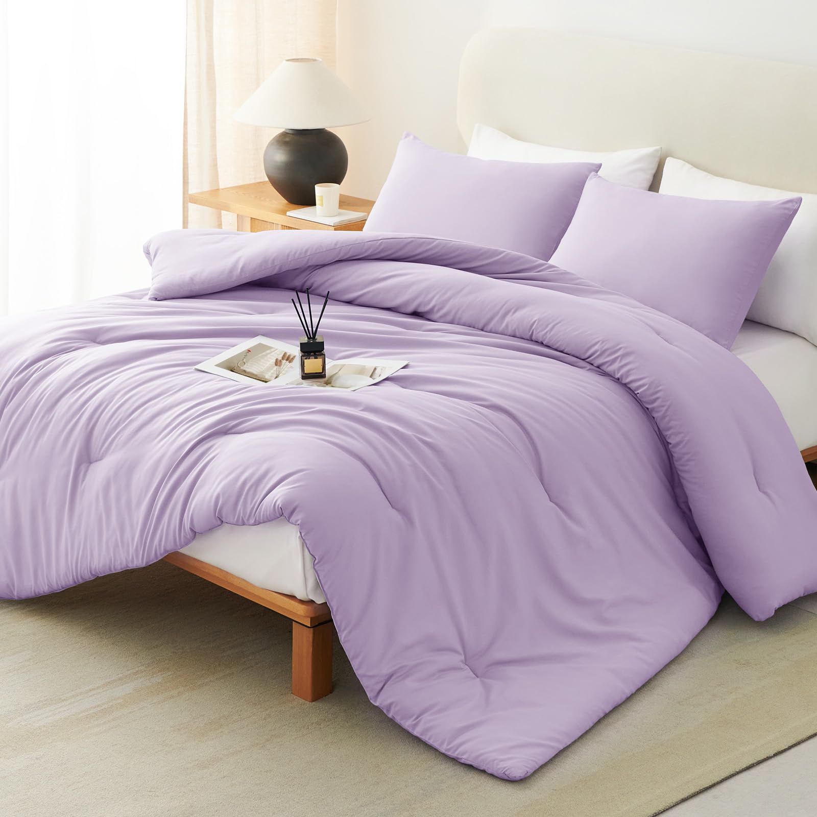 CozyLux lavender full-size comforter set on bed for a calm, inviting look.