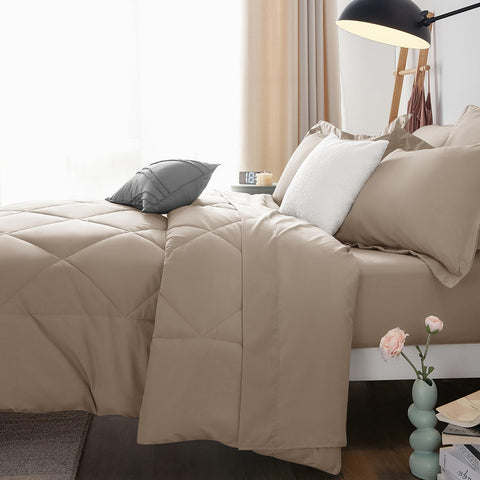 Luxury seven-piece set ready for instant bedroom setup.