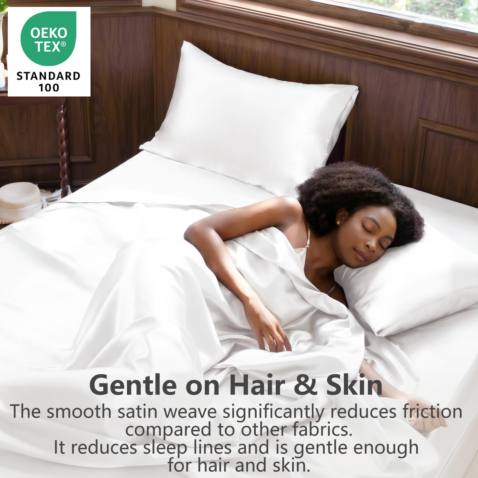 CozyLux luxury white satin close-up fabric reveals ultra-smooth texture.