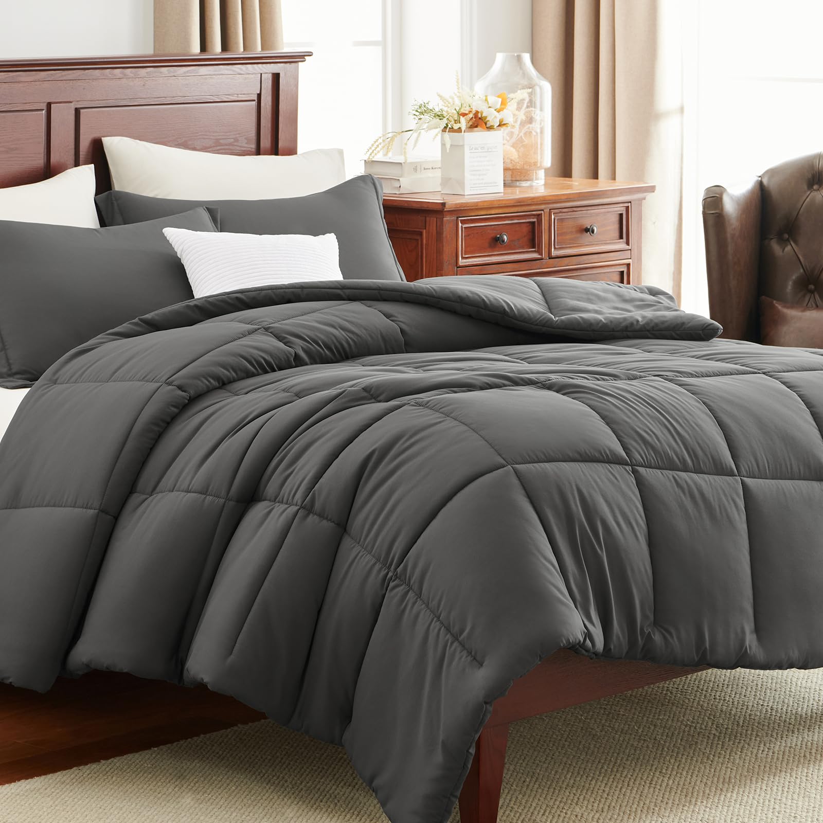 Machine-washable CozyLux bedding, emphasizing easy care and long-lasting softness.