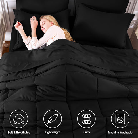 CozyLux microfiber fabric provides breathable softness for all-season comfort.