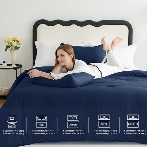 CozyLux navy blue pillowcases highlight soft, breathable microfiber quality.