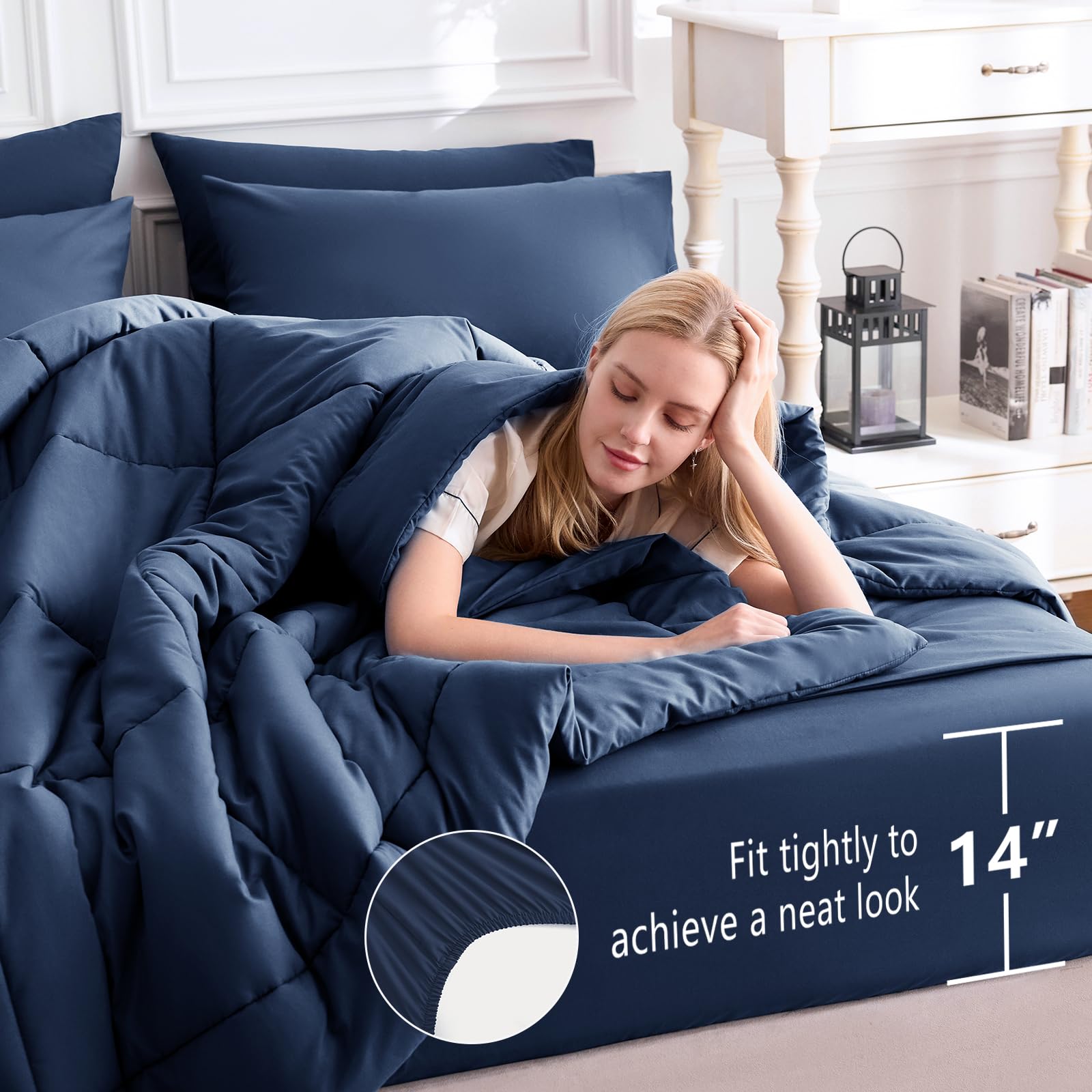 CozyLux navy envelope pillowcases keep pillows securely in place.