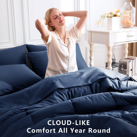 CozyLux navy fitted sheet with deep pocket for secure fit up to 14 inches.