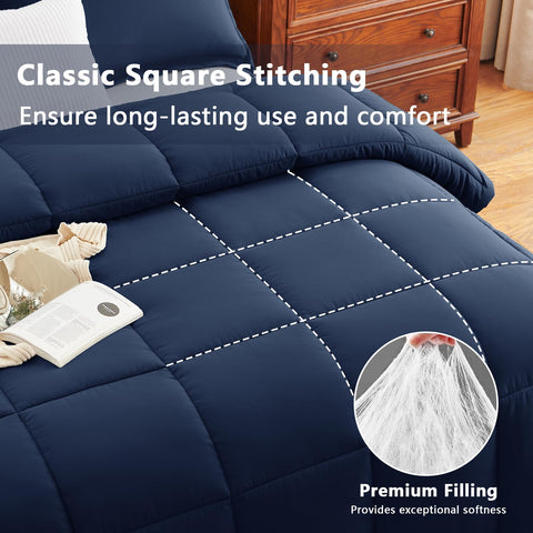 CozyLux navy pillow shams provide cohesive bed styling and easy care.
