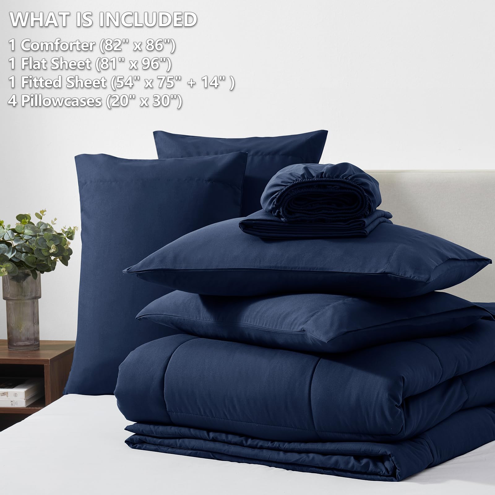 CozyLux navy comforter with durable box stitching for shape and stability.