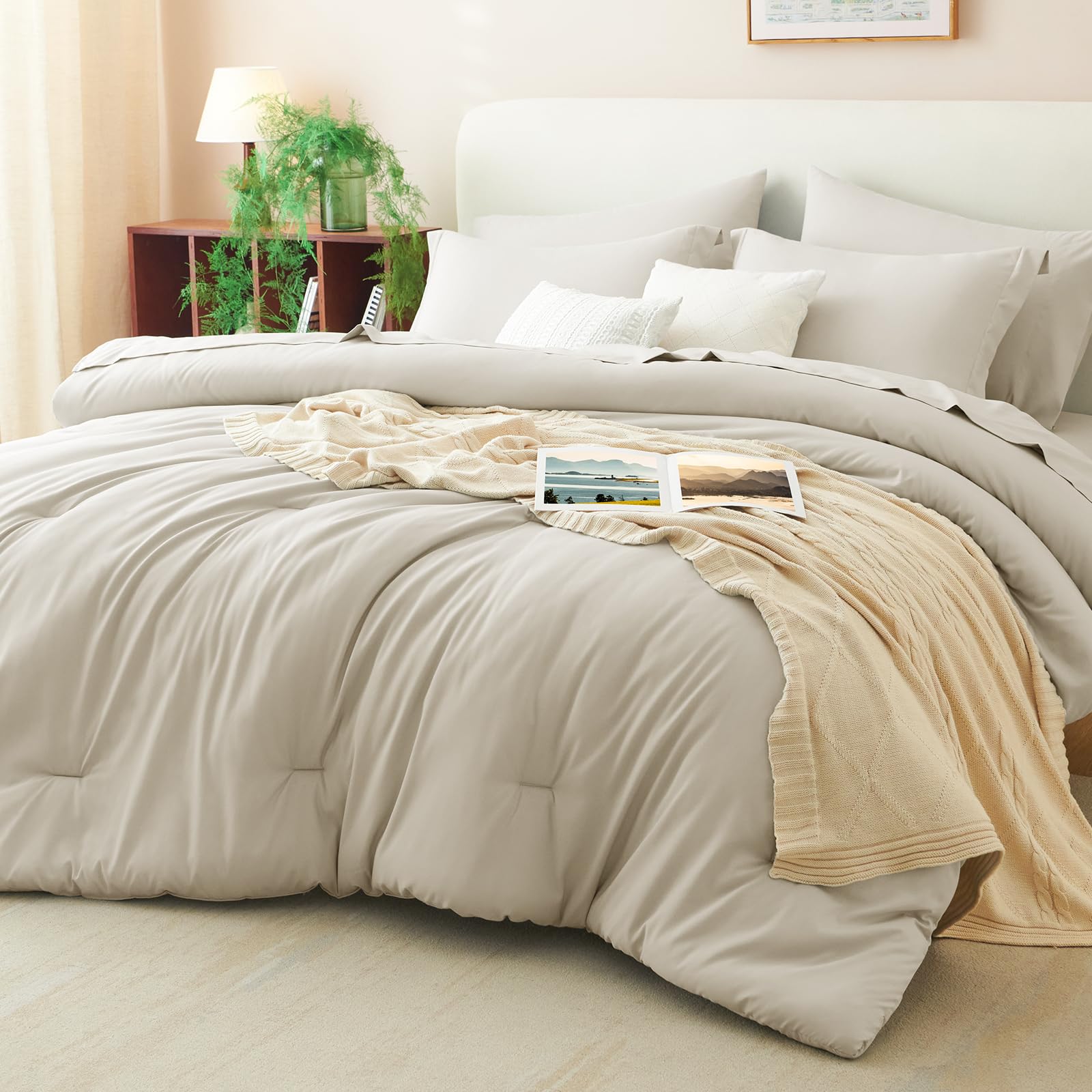 CozyLux oversized king comforter beige on bed showing all-season coziness