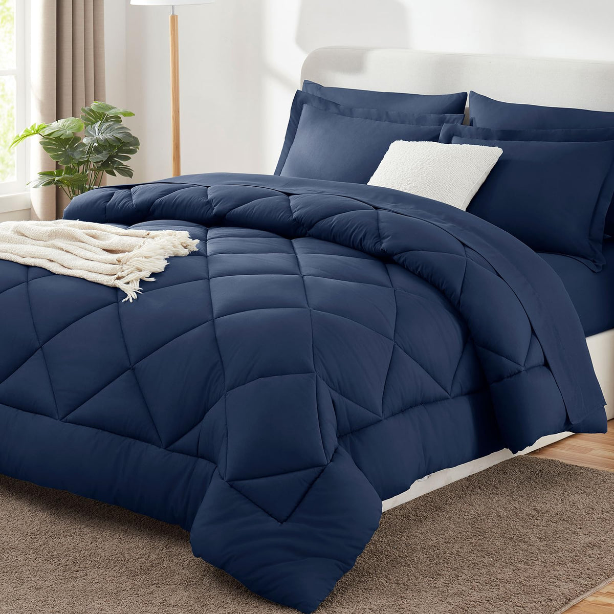CozyLux oversized king comforter navy texture highlights plush warmth and breathable microfiber.