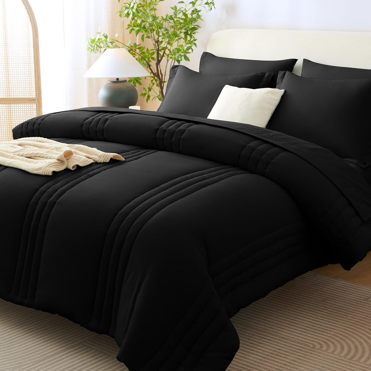 CozyLux queen 7-piece bed-in-a-bag comforter set shows soft microfiber comfort.
