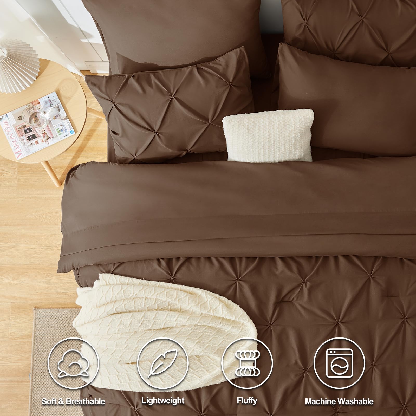 Cozylux bed-in-a-bag 7-piece layout demonstrating complete bedding set