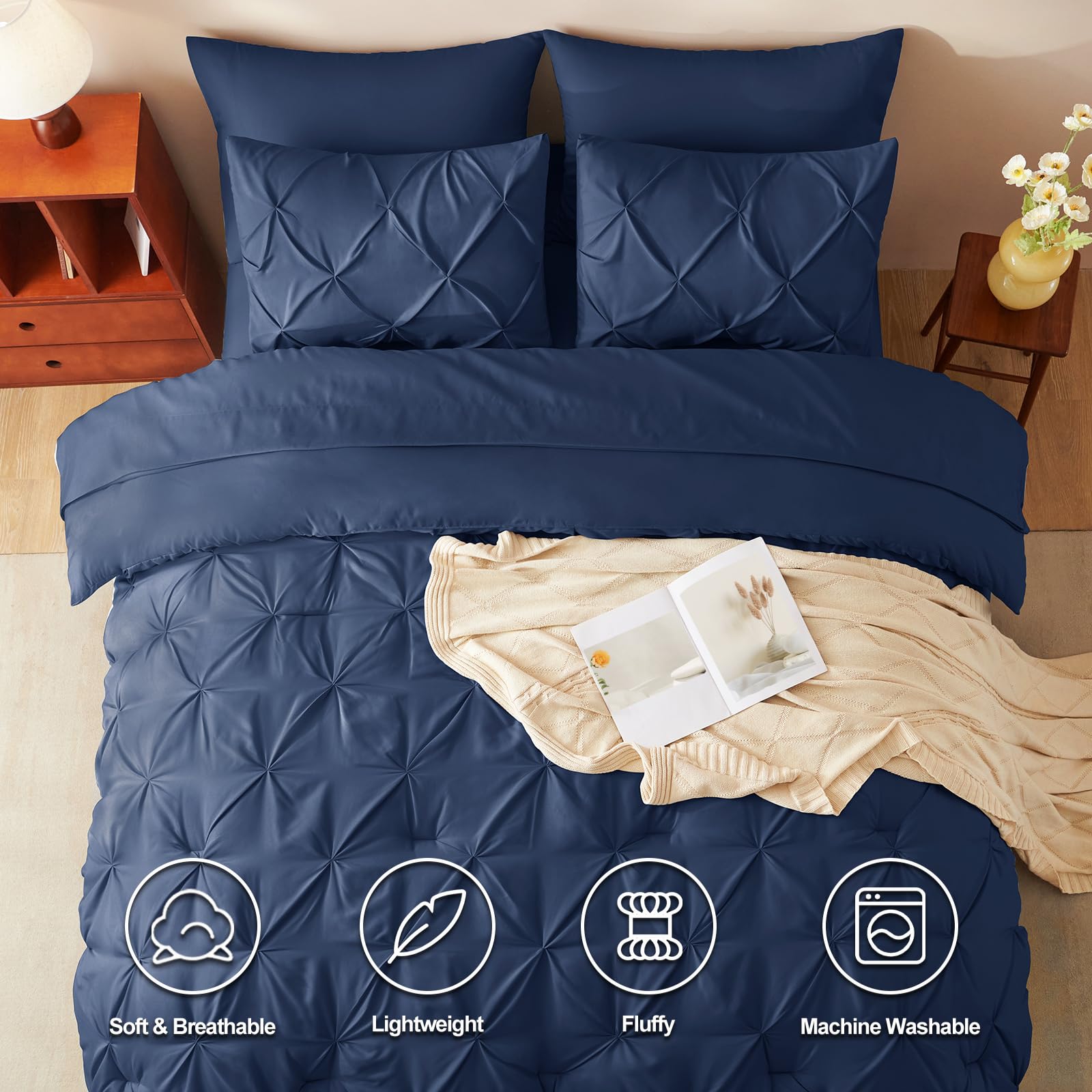CozyLux queen bed in a bag contents shown for quick setup.