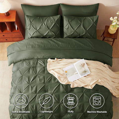 CozyLux queen bedding set olive green bed-in-a-bag presents coordinated style.