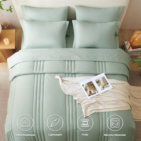 CozyLux queen comforter (88x88) in sage green with plush softness.