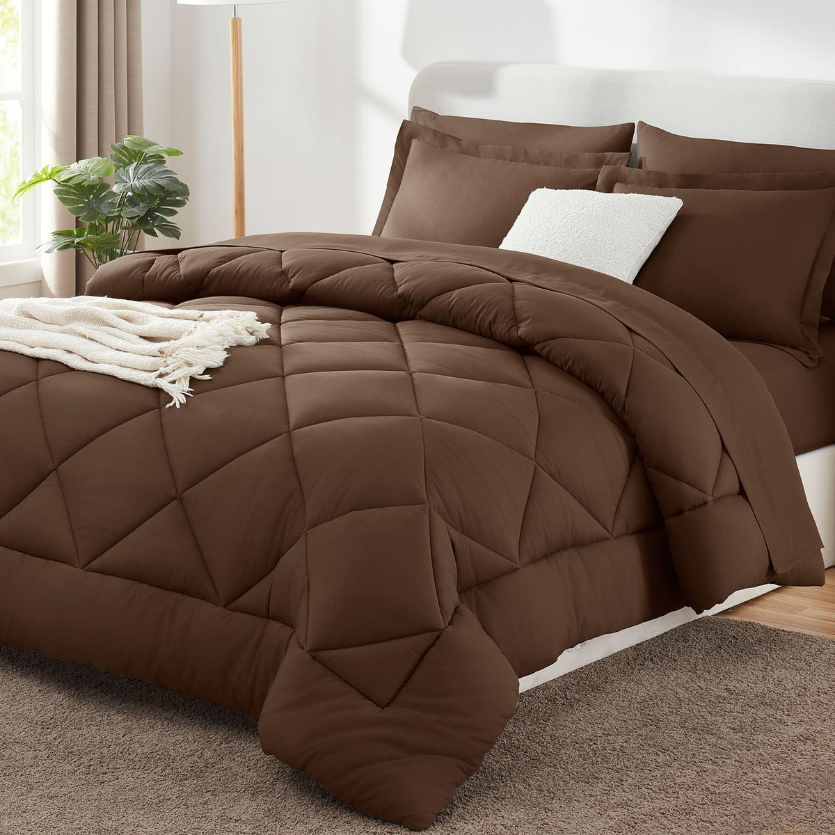 CozyLux Queen comforter brown cover with soft microfiber texture for cozy nights.