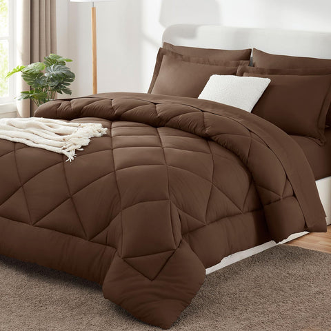 CozyLux Queen comforter brown cover with soft microfiber texture for cozy nights.