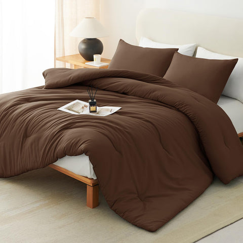 CozyLux queen comforter brown folded showing soft fabric and warmth