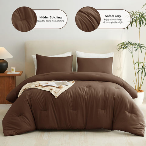 CozyLux queen comforter brown hidden stitching keeps filling in place