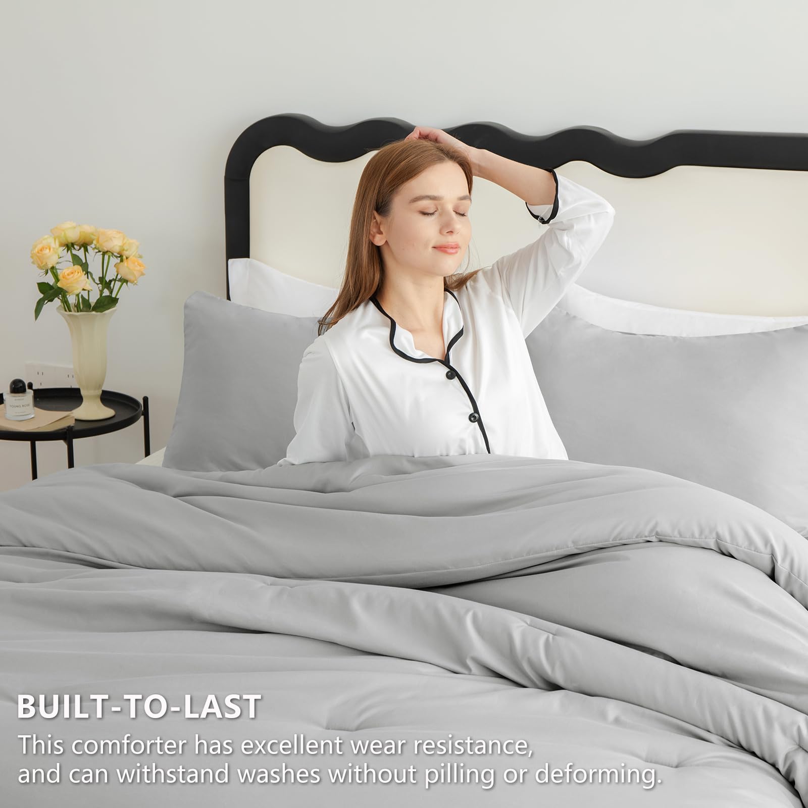 CozyLux Queen Comforter corner ties prevent shifting for a steadier bed layer.