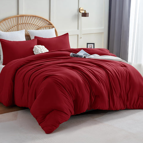 cozylux queen comforter dark red closeup shows plush microfiber softness