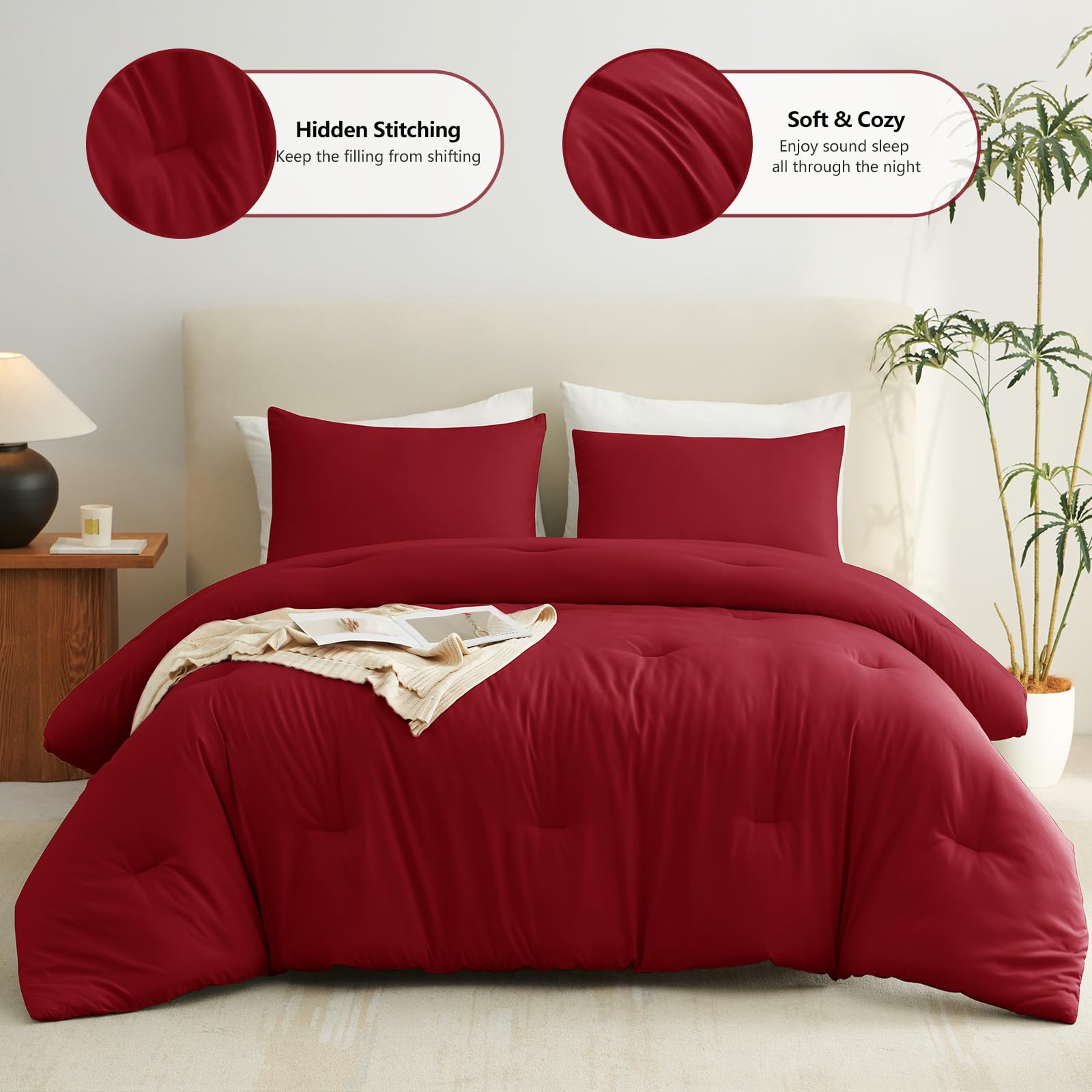 cozylux queen comforter dark red folded for inviting warmth