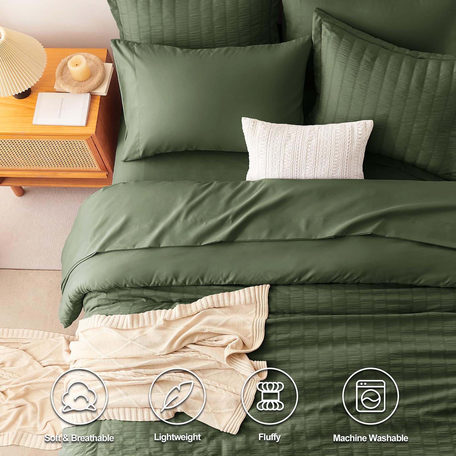 CozyLux comforter front texture with seersucker wrinkles adds visual depth.