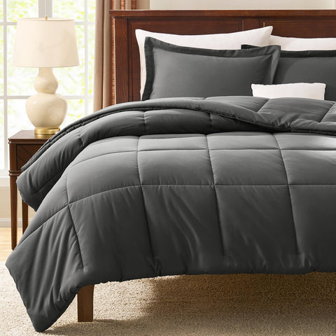 Modern grid quilting on CozyLux comforter adds subtle decor appeal.