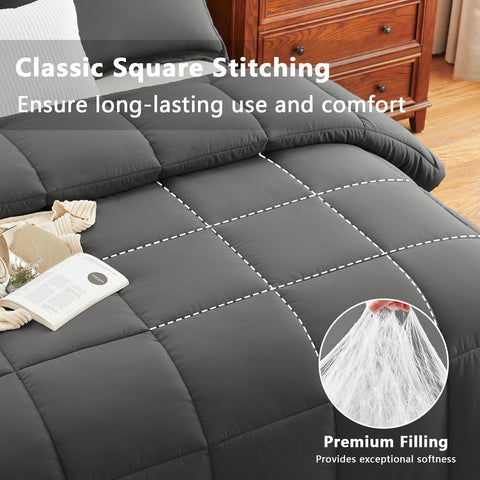 Close-up of CozyLux grid-stitch detail on the queen comforter for secure fill.