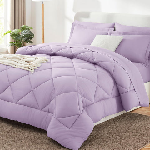 CozyLux queen comforter in light purple for all-season warmth