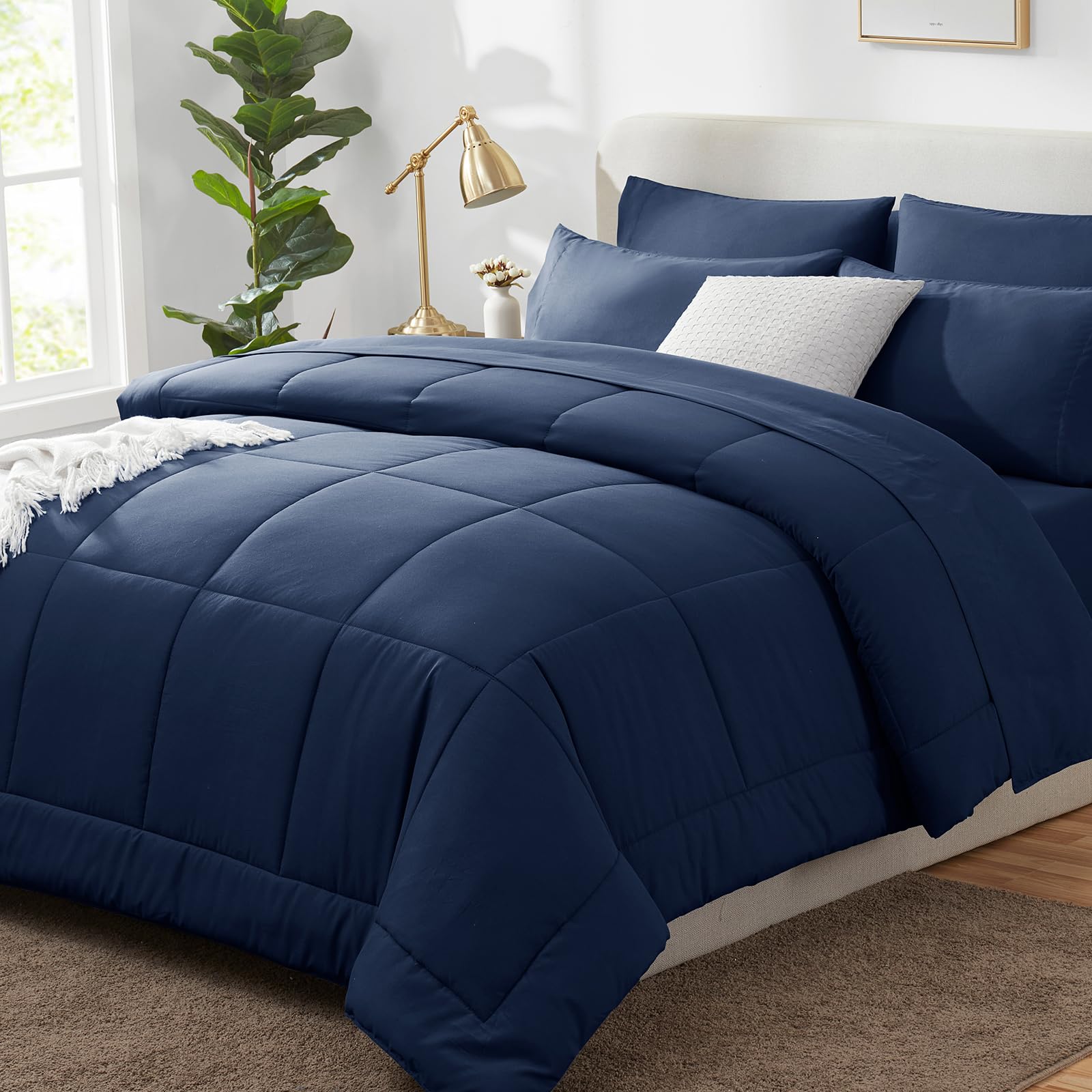CozyLux queen comforter navy cover shows plush, all-season warmth