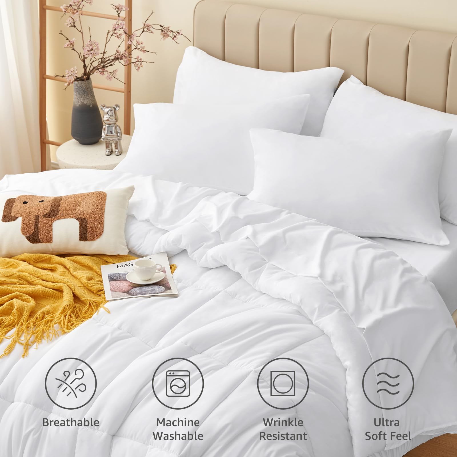 CozyLux queen comforter on bed view highlights plush quilted warmth and tidy look.