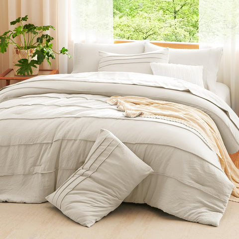 CozyLux queen beige fitted sheet with 14 inch pocket for secure fit.
