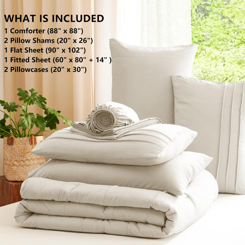 CozyLux queen beige flat sheet offers smooth, breathable comfort.