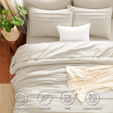 CozyLux queen beige microfiber softness creates a cozy sleeping surface.