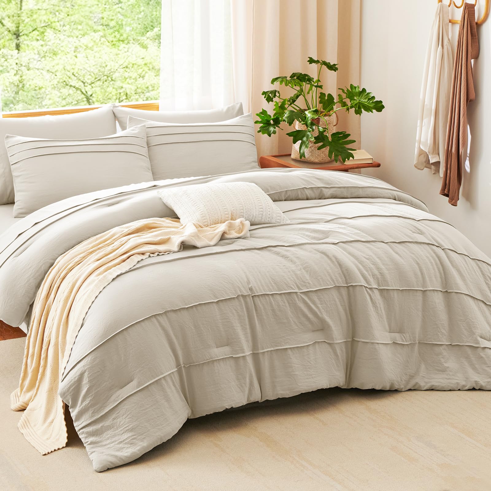 CozyLux queen beige pillowcases pair with shams for cohesive look.