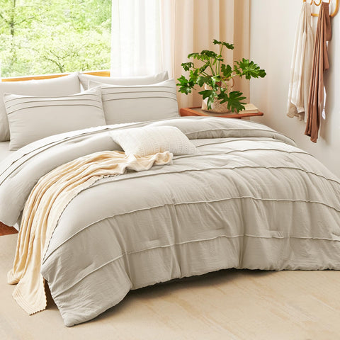 CozyLux queen beige pillowcases pair with shams for cohesive look.