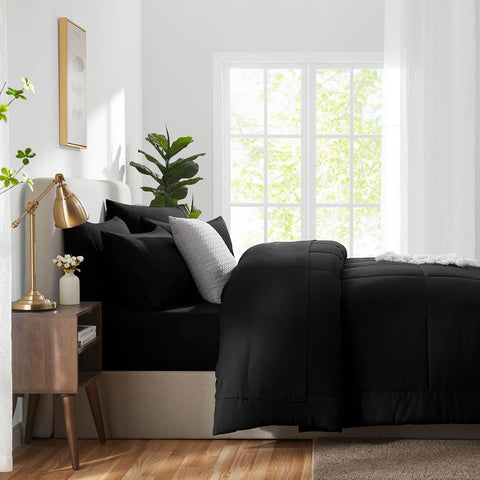 CozyLux queen comforter set black color and texture showcasing soft microfiber