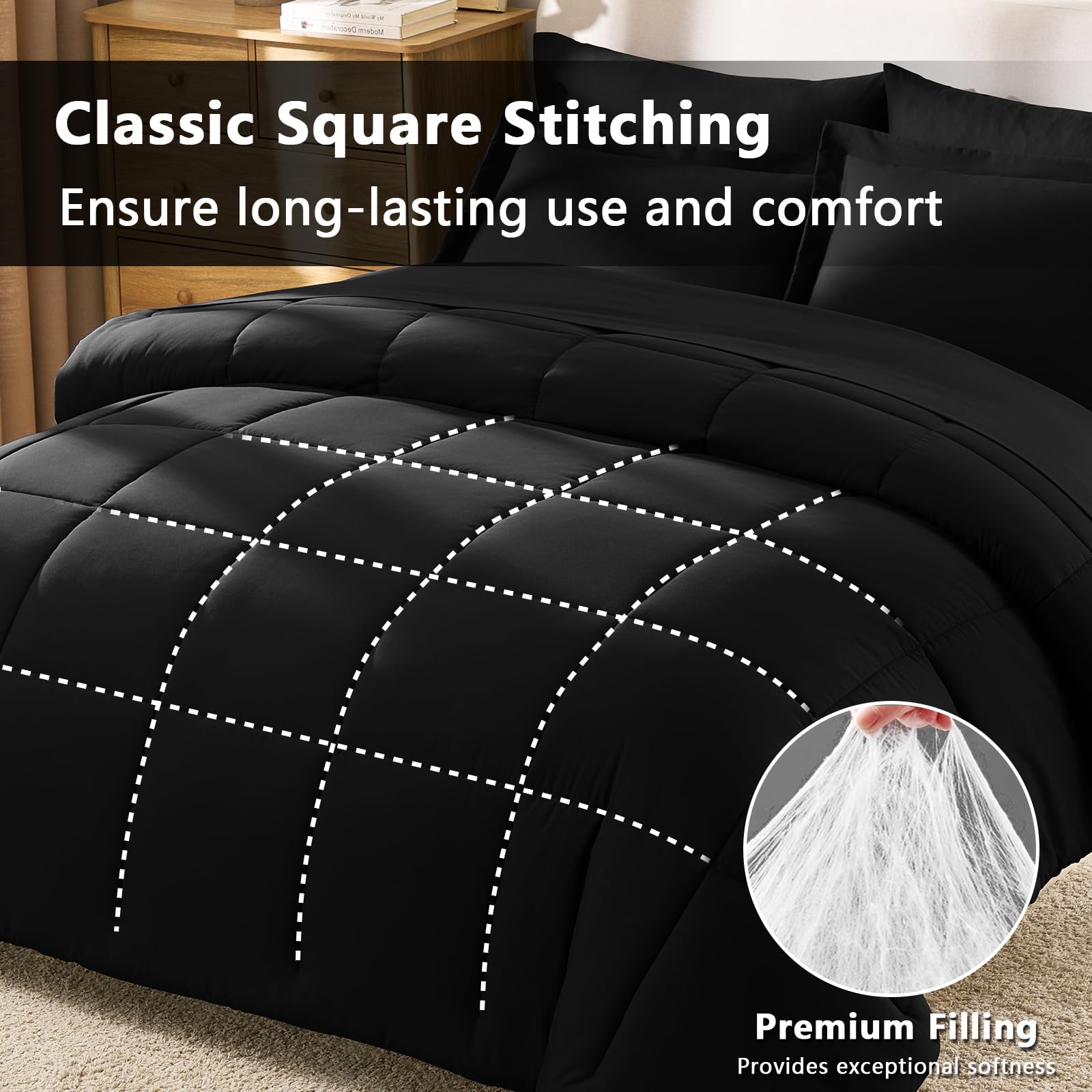 CozyLux queen black pillow shams—stitched for a tailored long-lasting look