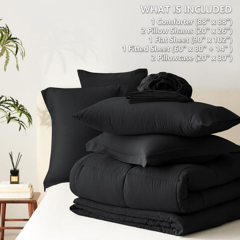 CozyLux queen black pillowcases—envelope closure to keep pillows secure