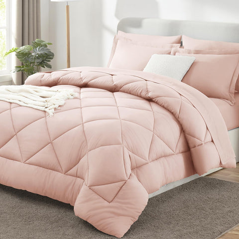 CozyLux Queen comforter set in blush pink, plush down-alternative warmth.