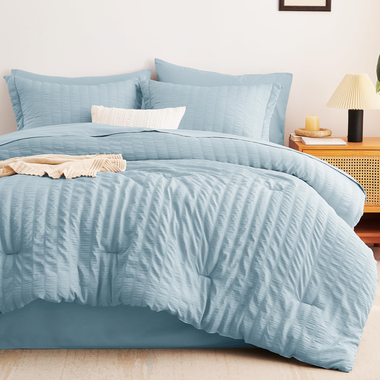 CozyLux light blue color adds calm, elegant bedroom decor