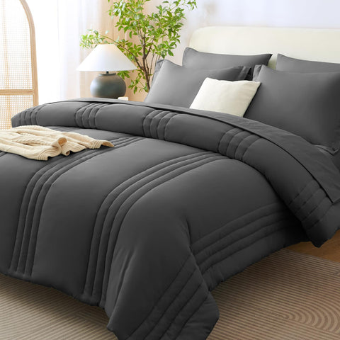 CozyLux queen comforter set dark grey 88x88 with soft microfiber warmth for all seasons.