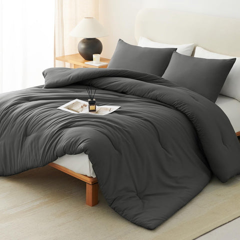 CozyLux queen comforter set in dark grey folded on bed for a cozy look