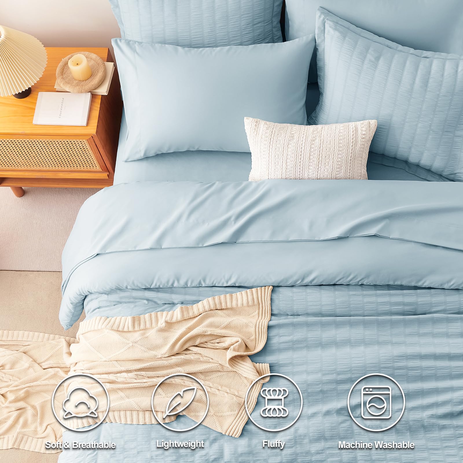 CozyLux Queen Comforter Set deep-pocket fitted sheet demonstrates secure fit during restless nights