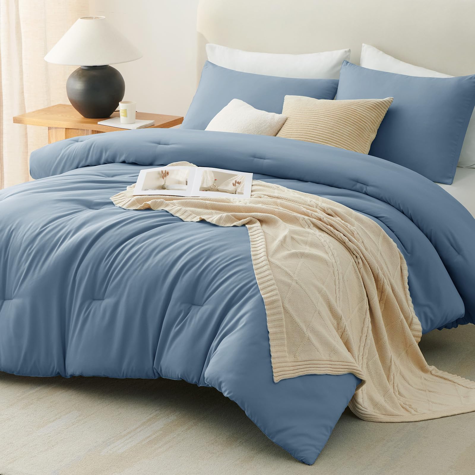 CozyLux dusty blue tone adds a calming, luxurious bedroom touch.