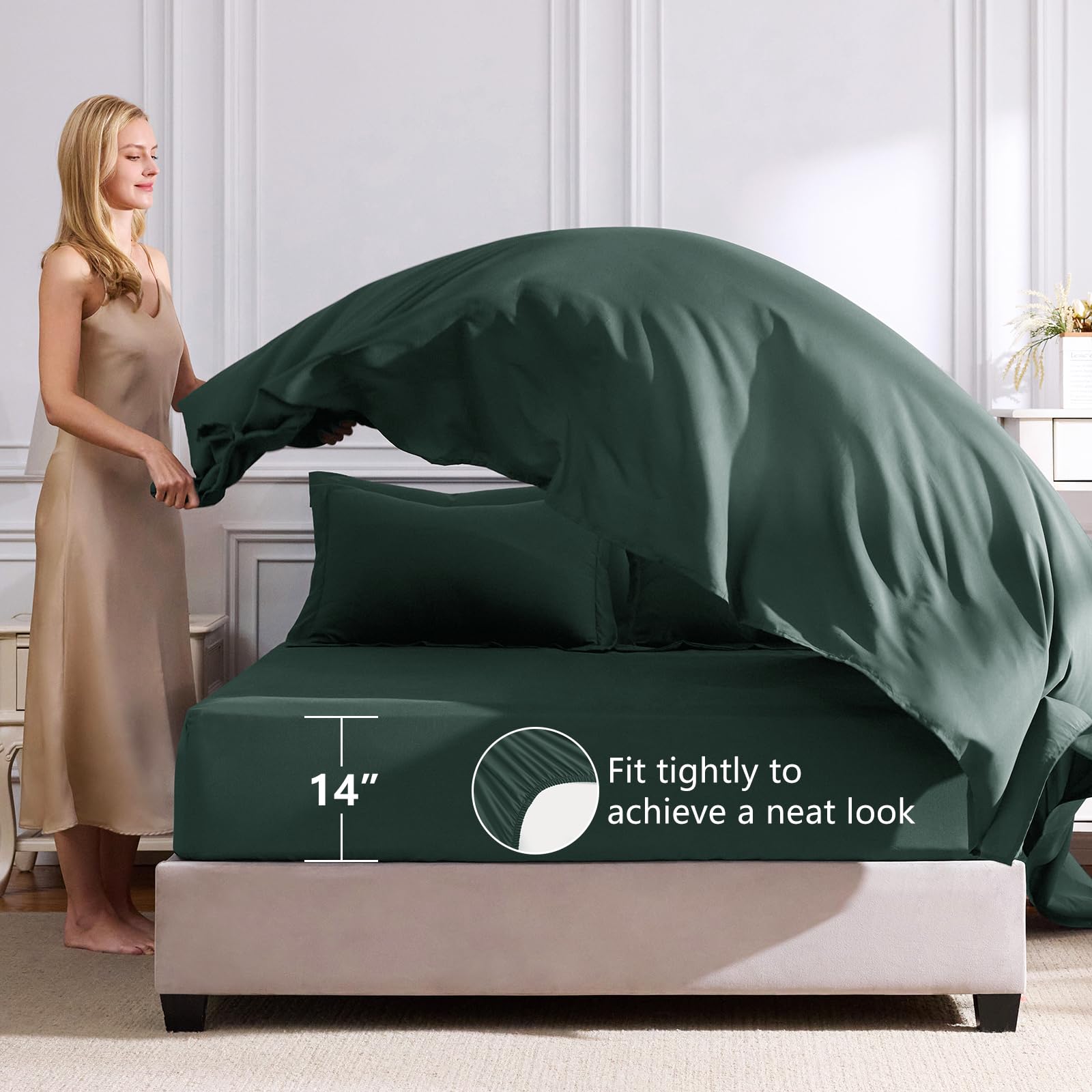 CozyLux forest green pillowcases showcase soft microfiber and gentle finish