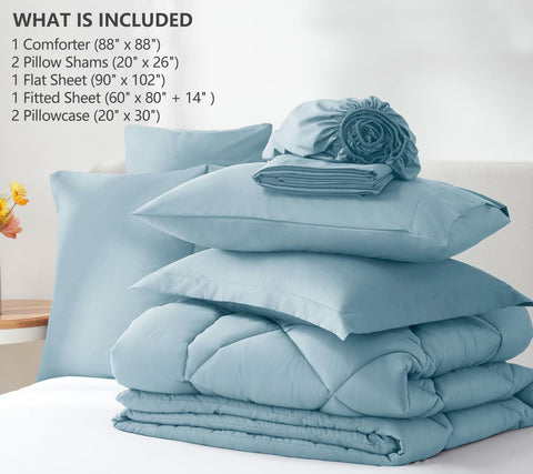 CozyLux Queen Comforter Set light blue pillowcases paired with matching shams.
