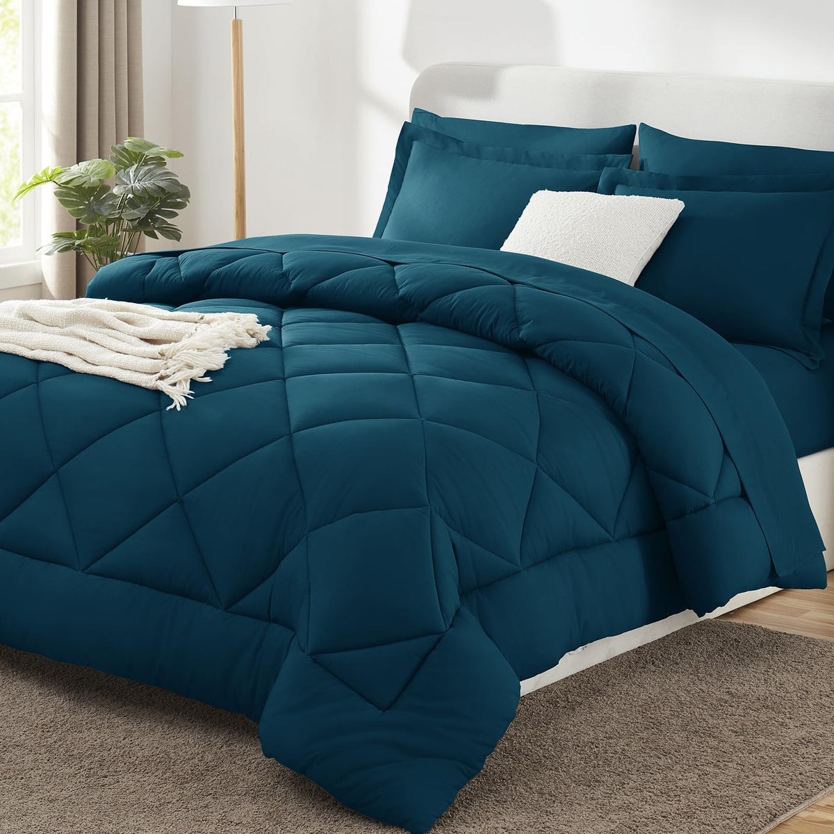 CozyLux queen comforter set Lyons Blue front view for soft, breathable nights
