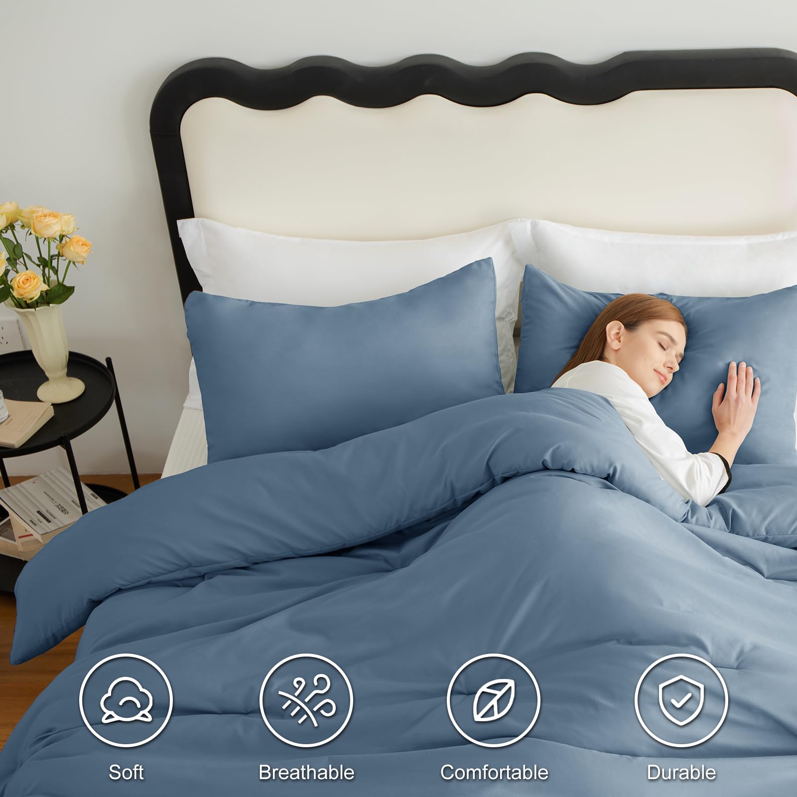 CozyLux microfiber provides soft, breathable warmth for all-season comfort.