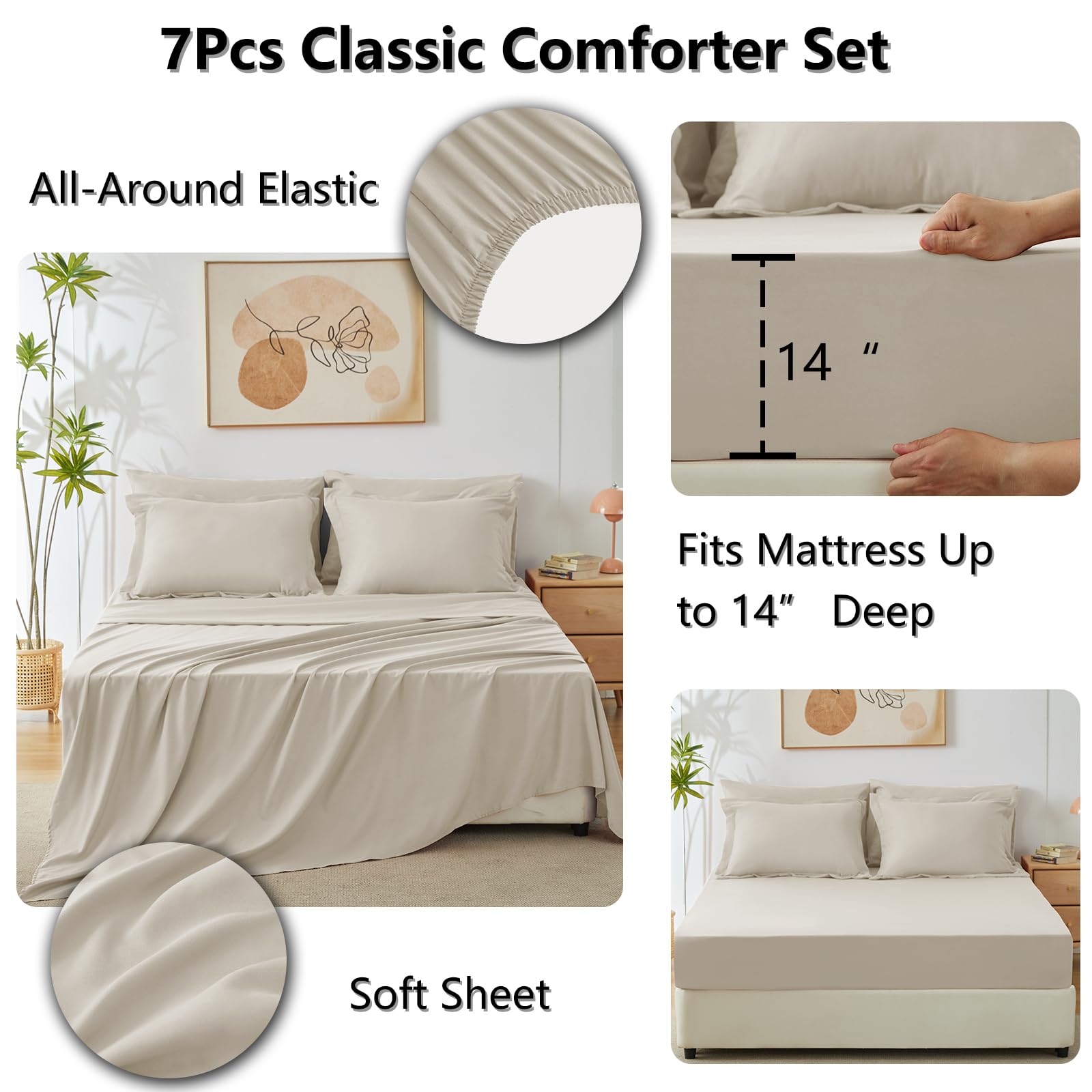CozyLux Queen Comforter Set Oatmeal vacuum packaging shows compact storage option.